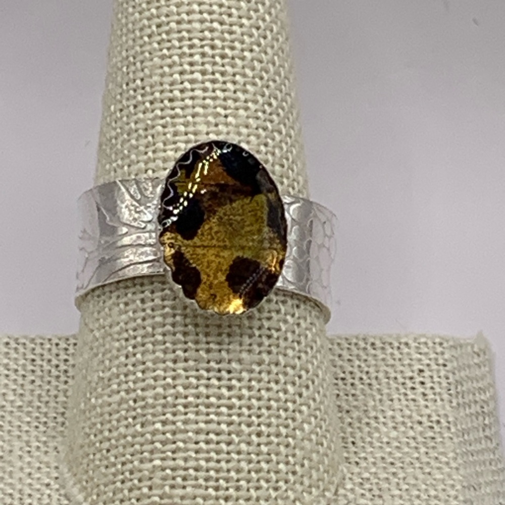 Real Butterfly Wing set in Sterling Silver Ring, size 10